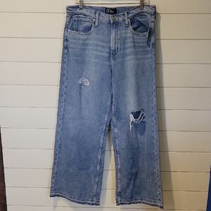 GAP DENIM HIGH RISE WIDE LEG RIPPED JEANS  14/32  BLUE